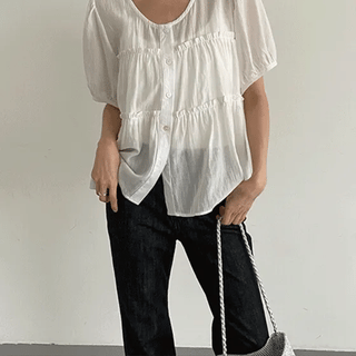 Arte Summer Shirred Short Sleeve Blouse