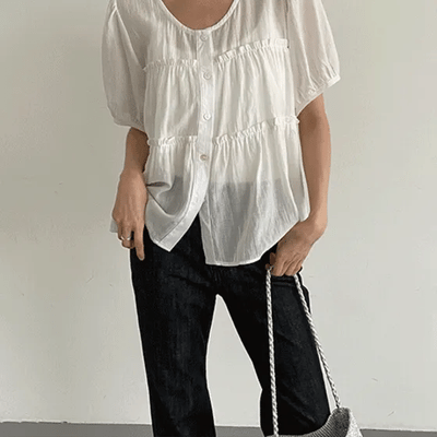 Arte Summer Shirred Short Sleeve Blouse