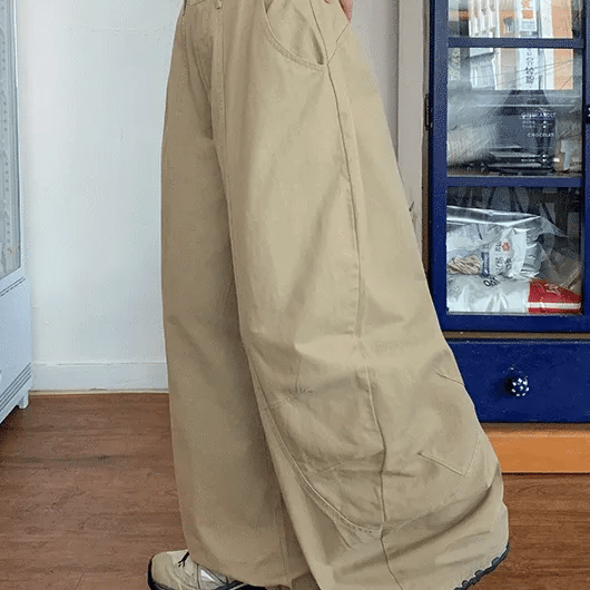 Sobolli Curved Elastic Waist Balloon Wide Pants