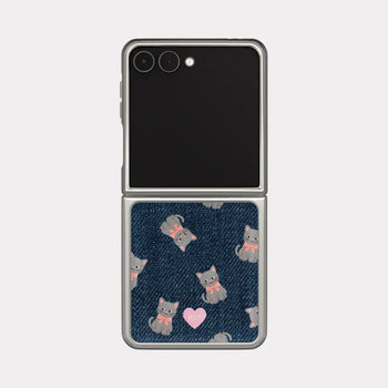Denim Cat Galaxy Zflip Fold 8 Epoxy Silver Bumper Case
