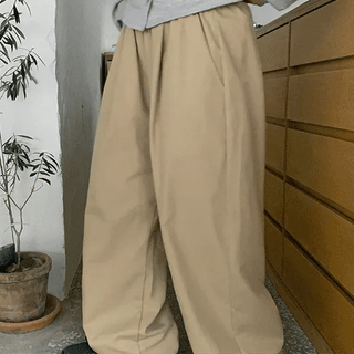 Hoshika Color Elastic Waist Wide Pants