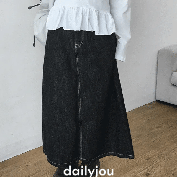 Marti Non-Faded Raw Denim Long Skirt