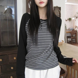 Raglan Stripe Button T-shirt