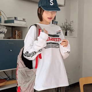 Kodoni Sporty Printed Oversized Long Sleeve Tee