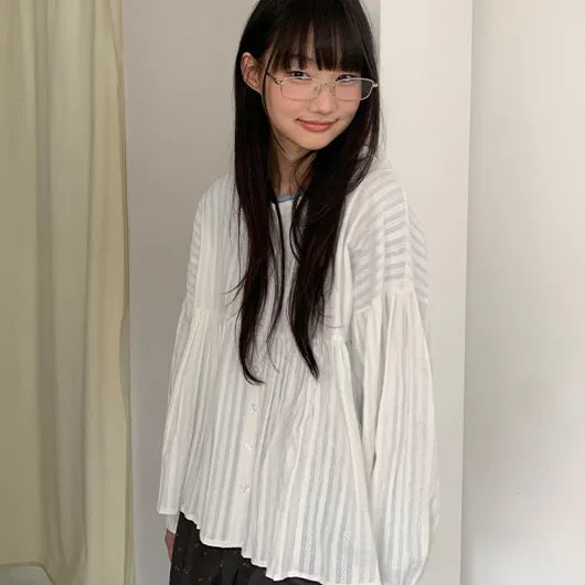 Kentit Stripe Shirred Button Blouse