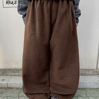 Cordund Fleece Lined Elastic Waist Balloon Wide Pants
