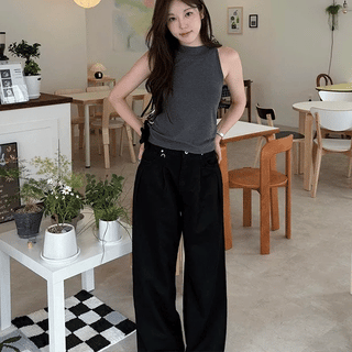 Cheetoh Pintuck Long Wide Black Pants