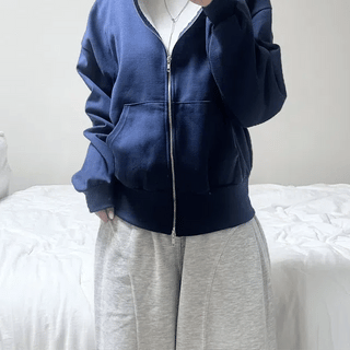 Diagonal Curve Zip-up Hoodie  Oversized Loose Fit Daily Basic Simple Unique Two-way Transitional Season Spring New Arrival Hoodie Zip-up Sweatshirt Zip-up Outerwear Spring