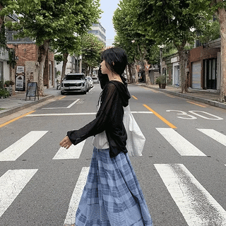 Jewel Vintage Check Elastic Waist Long Skirt