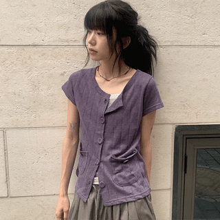 Museque Vintage Slim Fit Layered Short Sleeve Cardigan
