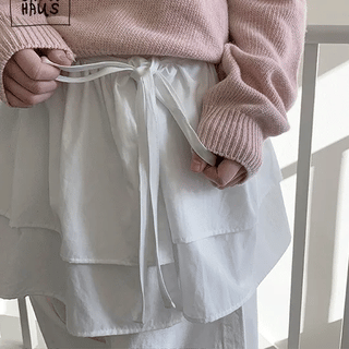 Poporing Tiered Shirred Layered Wrap Mini Skirt