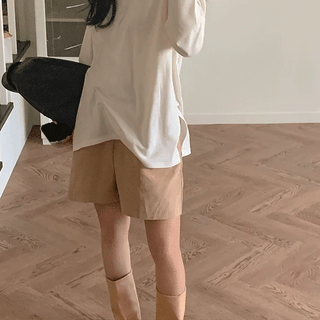 Basic Fleece-lined Slit T-shirt