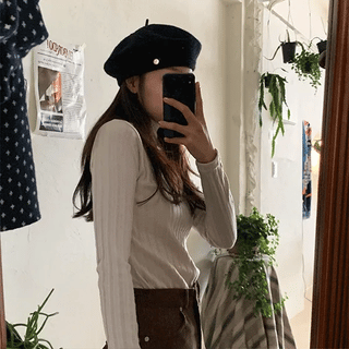 Yellow ribbed turtleneck knit shirt