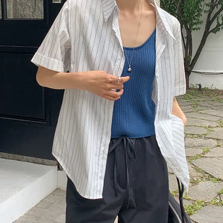 Civita Wrinkle Open Collar Slim Short Sleeve Shirt