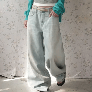 Casello Lace Low-Rise Denim Wide Pants