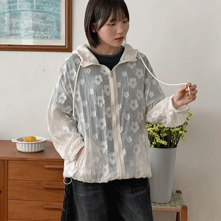Langes Flower See-through Summer Zip-up Hoodie