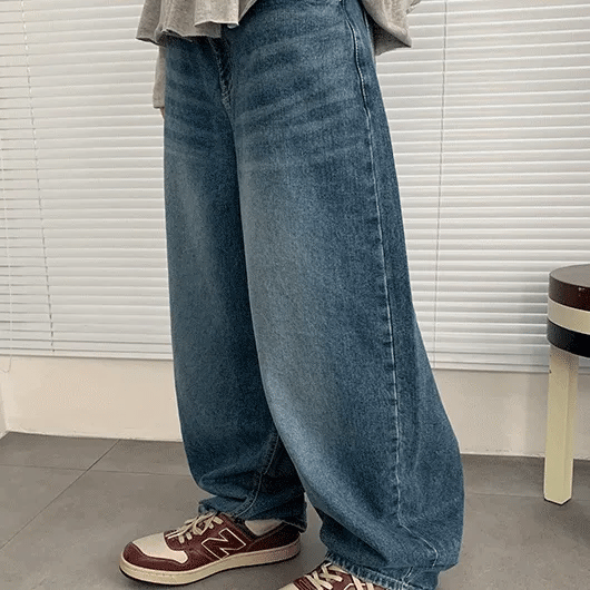 Monpa Curved Denim Balloon Wide Pants