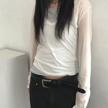 Sorbet Deep V-Neck Long Sleeve Tee