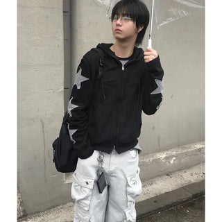 Star Pattern Hooded Zip-Up