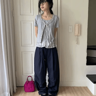 Hibi Pintuck String Parachute Wide Elastic Pants