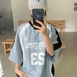 Leiki String Color Block Nylon Oversized Short Sleeve Tee