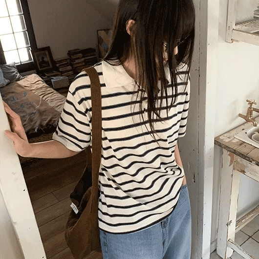 Caldis Striped Collared Short Sleeve Tee