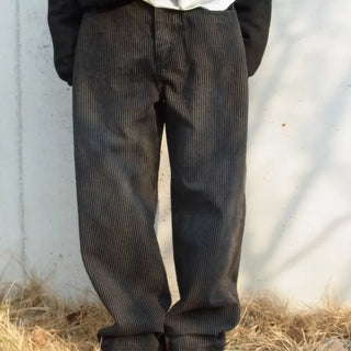 Striped washed denim pants