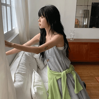Ume check sleeveless bustier long dress