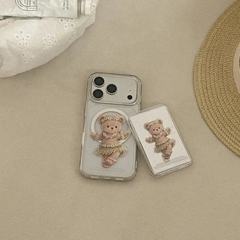 Hula Bear MagSafe Clear Card Wallet Pocket Case