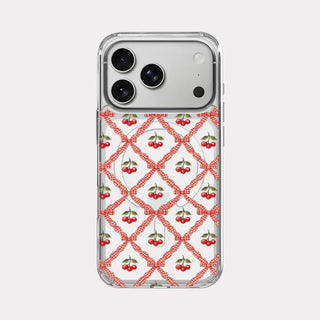 Vintage Cherry Pattern MagSafe Clear Jelly Hard Phone Case for iPhone 17 Pro