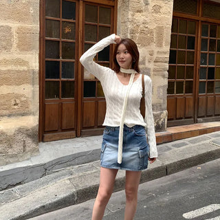 Street cargo denim skirt