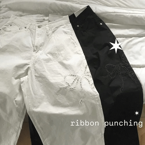 Dew Ribbon Punching Wide Pants (2 colors)