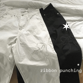 Dew Ribbon Punching Wide Pants (2 colors)