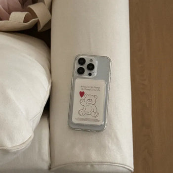Fluffy Strawberry Bear MagSafe Clear Card Wallet Pocket Case