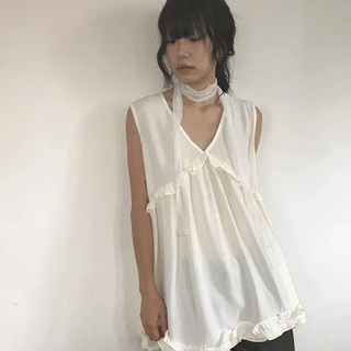Shoto Deep V-neck Frill Layered Sleeveless Blouse