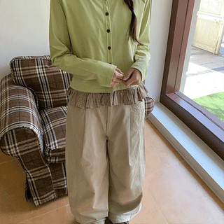 Pokol Pintuck Cotton Wide Balloon Pants