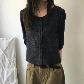Click Check Frill Blouse (2 colors)