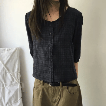 Click Check Frill Blouse