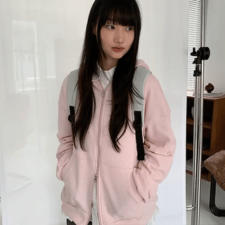 Shikyo Waffle Two-Way Oversized Zip-Up Hoodie