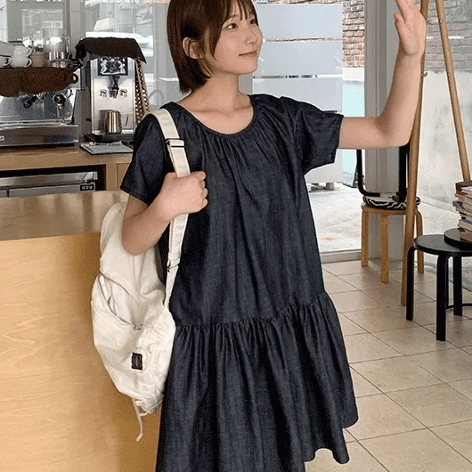 Selberco Layered Shirred Tiered Short Sleeve Dress