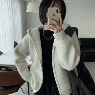 Others Wool Boucle Knit ZipUp Hoodie