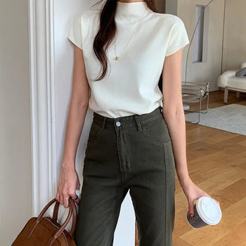 Tuel mock turtleneck cap sleeve knit