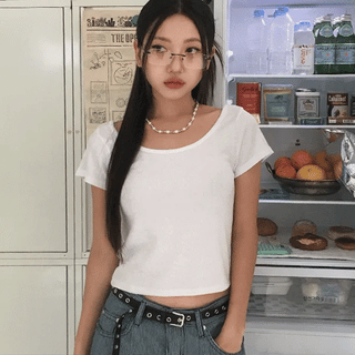 If U-Neck Ribbed Short Sleeve T-shirt