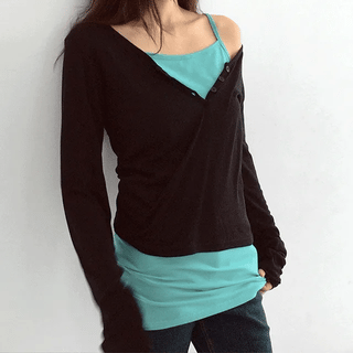 Teti Slim Fit Button Henley Neck Long Sleeve T-shirt