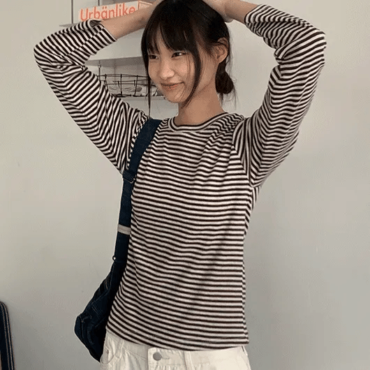 Kimber Striped Round Long Sleeve Tee