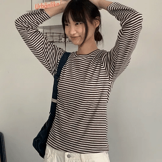 Kimber Striped Round Long Sleeve Tee