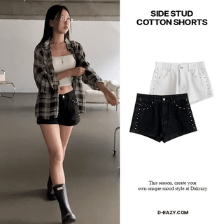 Side Studded Cotton Shorts