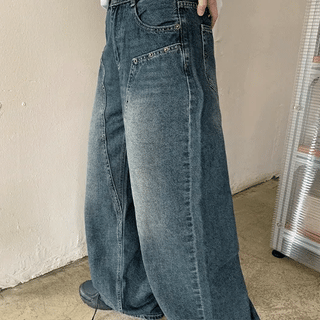 Am Rivet Washed Wide Denim Pants