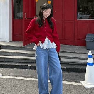 Light medium blue wide denim pants