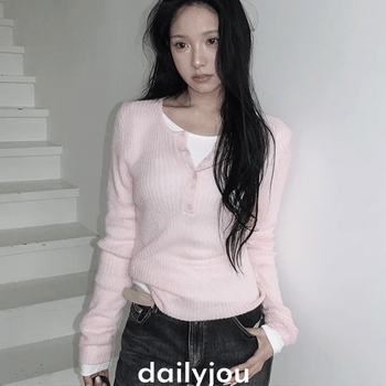 Helena Wool Henley Neck Ribbed Long Sleeve Knit